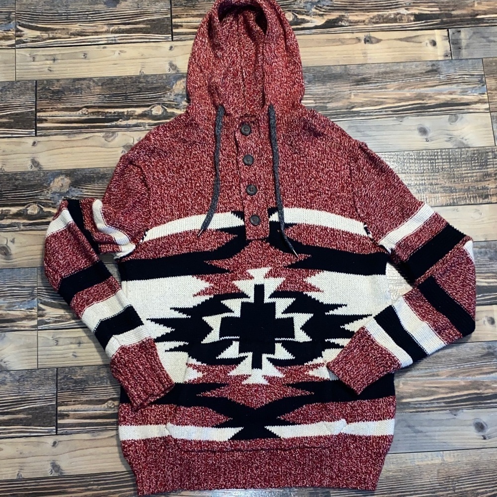 American Eagle Outfitters marled tribal Aztec pattern Henley hooded Sweater